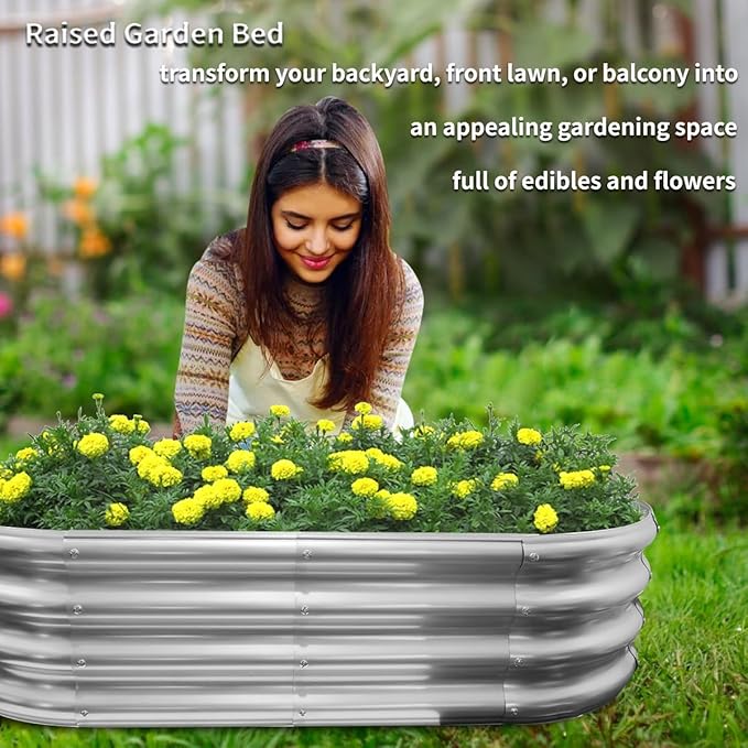 Galvanized Raised Garden Bed Outdoor Oval Metal Planter Box for Vegetables 4x2x1ft Outdoor Gardening Kit Flower Helb