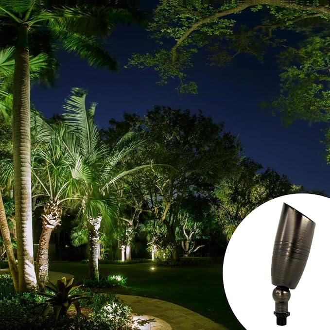 Solid Brass Outdoor Landscape Spotlights (4 Pack) 12V LED Spot Light Waterproof for Garden and Yard Up Lighting Brushed Antique Bronze Finish Accent Lighting Fixture Without Bulb