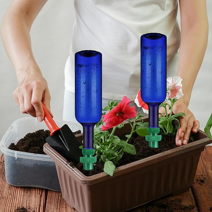 8 Set Plant Watering Devices Include Self Watering Spikes and 26 oz Plastic Bottles Plant Waterer Devices with Adjustable Control Valve Switch Indoor Outdoor (Blue)