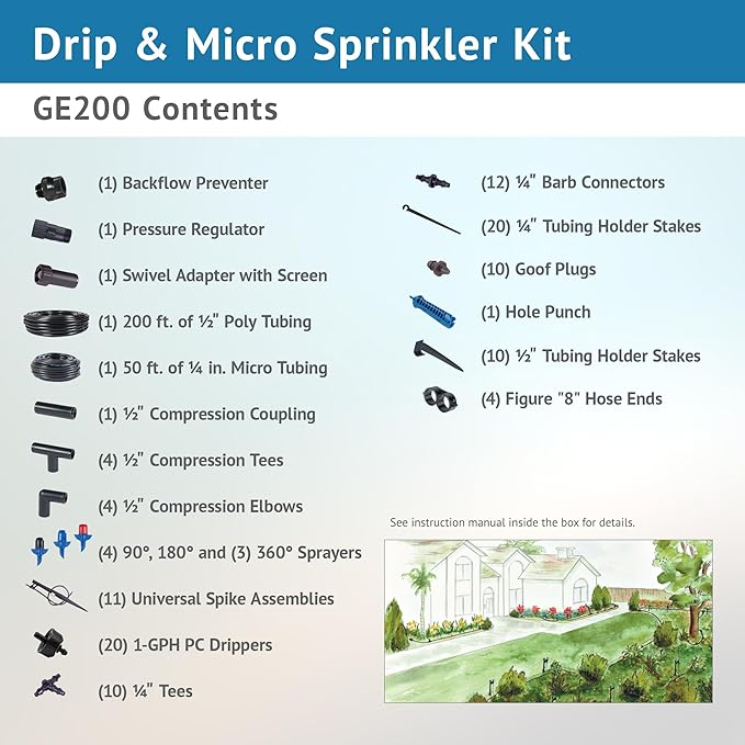 DIG GE200 Drip &amp Micro Sprinkler Kit - Versatile 122-Piece Set for Diverse Gardens Ideal for Efficient Watering