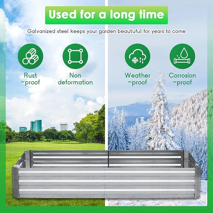 Garden Bed Galvanized Garden Bed 6x3x1 ft Raised Garden Bed with Metal Pole Reinforcement for Flower Planters Vegetables and Herbs (Silver)