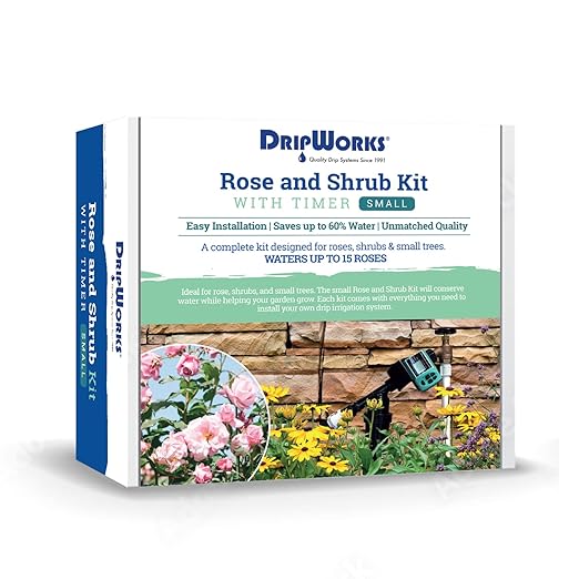 Automated Dripworks Premium/Customized Rose &amp Shrub Irrigation Kit for Watering Shrubs (with Timer) - Waters Upto 15 Rose Plants | Agricultural Grade Components | Trusted Brand Since 1991