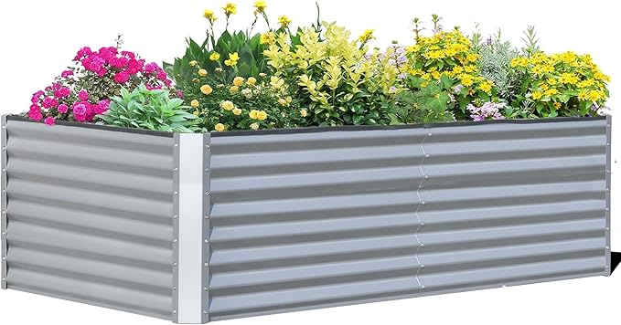 8x4x2 ft Galvanized Raised Garden Bed Outdoor Planter GBoxes Large Metal Planter Box for Gardening Vegetables Fruits FlowersSilver