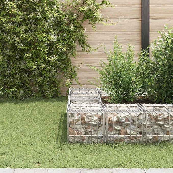 Gabion Raised Bed Silver Steel Wire 11.8x11.8x11.8 Inch Cubic Planter for Outdoor Garden Durable Rustproof Metal Cage