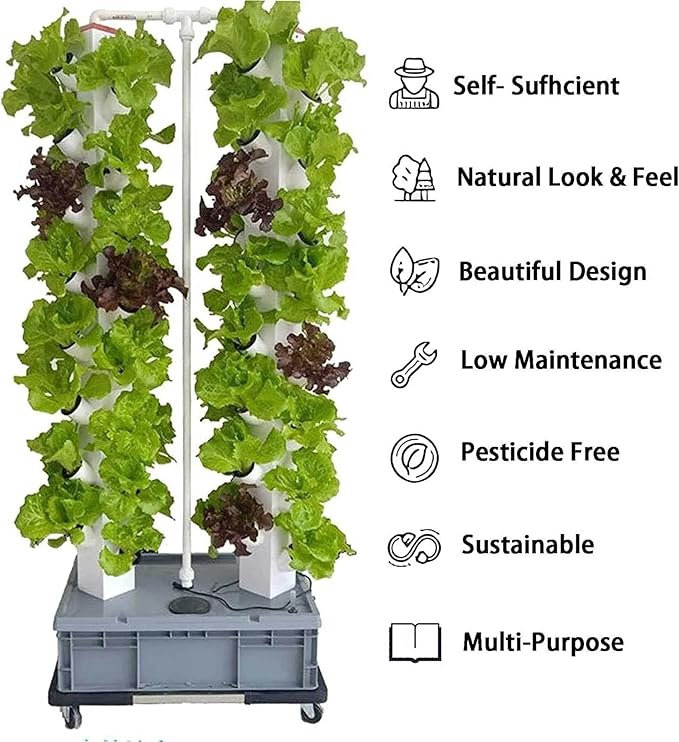 Vertical Grow Tower Hydroponics Growing System 64 Holes 8 Layers Soilless Cultivation Growing System with Pump and Timer for Fruits Vegetables A//1pc