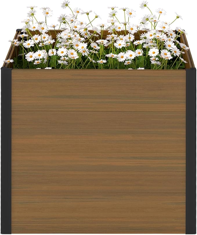 mondaria Modular Raised Garden Bed 2.6x2.6x2.5Ft Outdoor Rot-Resistant Planter Box Wood Plastic Composite DIY Combination Flower Bed Kit for Vegetables Herb (Brown)