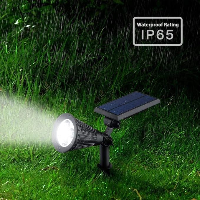 Solar Landscape Lights 4 LED Solar Spotlights 2 in 1 Waterproof Security Light Solar Lights Outdoor (White)