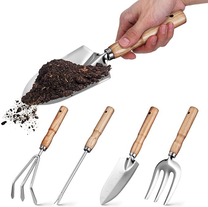Garden Tool Kit with Smooth Wooden Handles and Stainless Steel Multi-Shape Trowel Set for Comfortable Grip and Safe Gardening Stylish Tools for Men and Women