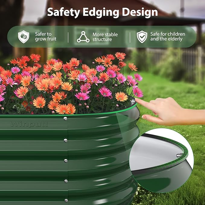 8x2x1.5 ft Galvanized Steel Raised Garden Bed Raised Garden Bed Kit Galvanized Planter Box Outdoor 18 Tall Oval Large Metal Raised Bed for Gardening Vegetables Flower Herb (Moss Green)