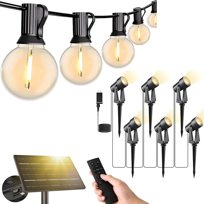 Svater 6 Pack Landscape Lighting + 75FT G40 Solar String Lights Outdoor with Remote