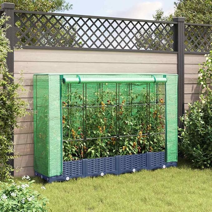 Raised Garden Bed Blue Grey PP Polypropylene 63x15.7x48.4 Inch Outdoor Vegetable Herb Flower Planter Box Durable Metal Frame