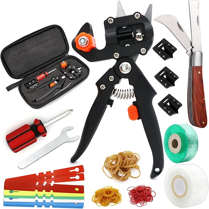 Garden Grafting Tool Kits ZALALOVA 2 in 1 Pruning Tools Including Grafting Knife Replacement Blades Grafting Tapes Rubber Bands and Labels for Plant Branch Vine Fruit Tree Cutting