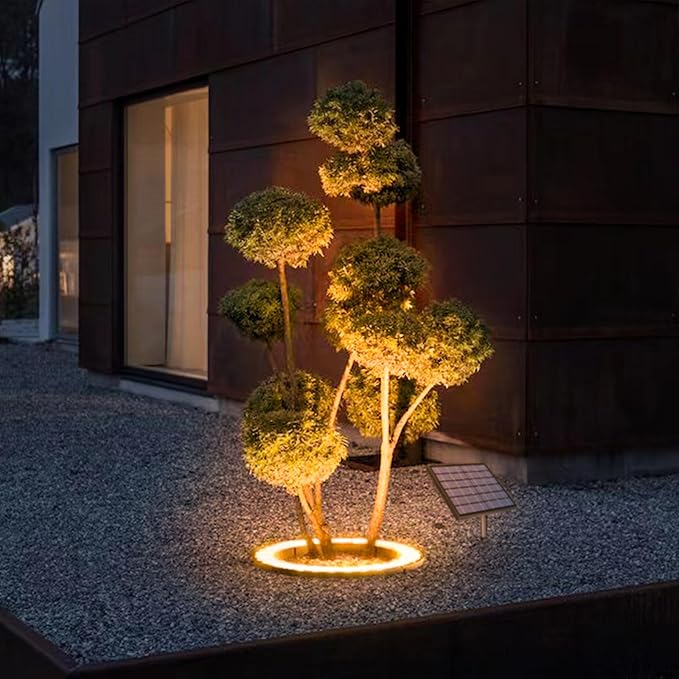 Solar Palm Tree Lights Outdoor 12000 mAh &amp 32 LEDs Warm Light Outdoor Uplight Landscape Spotlights Solar Powered Waterproof led Floodlights for Large Tree Yard Landscape Garden