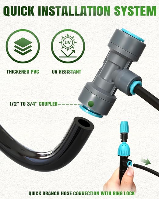 Breeze Touch 120FT Automatic Drip Irrigation Kits with Garden Timer Garden Watering System for Lawn Quick Connector Design Irrigation System Kit with Easy Programmable Water Timer