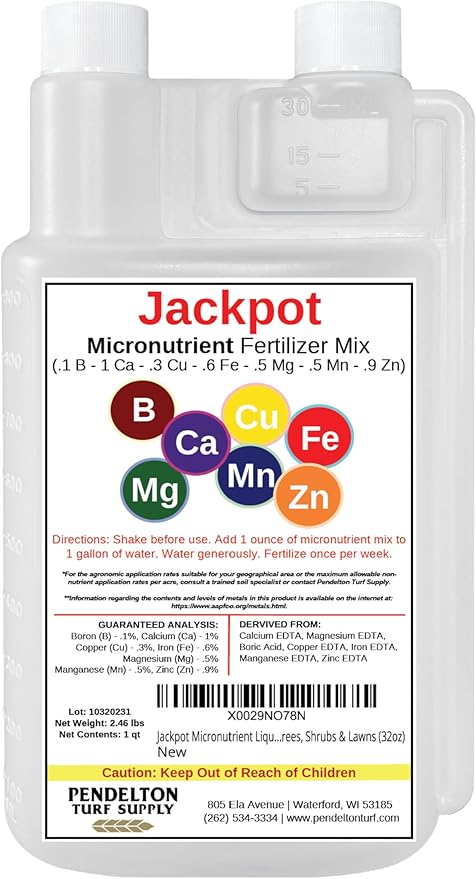 Pendelton Turf Supply Jackpot Micronutrient Liquid Fertilizer Mix | Indoor &amp Outdoor | for Plants Flowers Vegetable Gardens Trees Shrubs &amp Lawns (32oz)