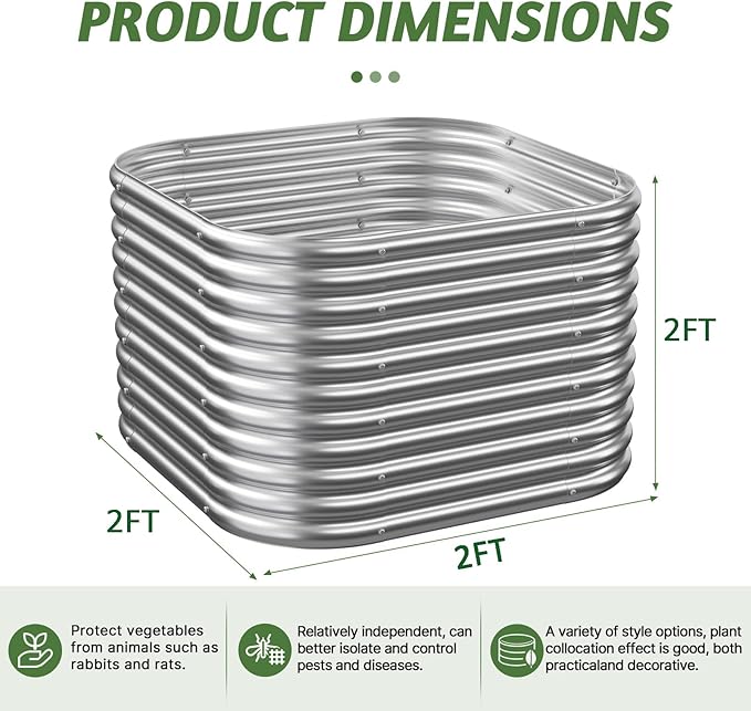 4 Pack Tall 2x2x2FT Corrugated Galvanized Steel Raised Garden Bed Outdoor Metal Above Ground Garden Bed for Vegetables and Flowers Raised Beds for Gardening