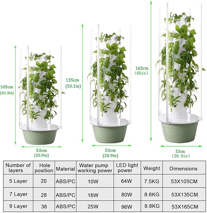 Hydroponics Growing System Hydroponic Growing Sys Hydroponic Grow Kit with Grow Lights Vertical Hydroponic Garden Tower Water Circulating Hydroponic Growing Tower for Vegetables5Layer