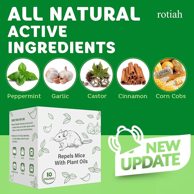 Pest Repellent Pouches 10 Pack Peppermint Oil for Mice Rodent Mouse Rats Spider Squirrel Pest Control Indoor &amp Outdoor Natural Mouse Deterrent Replace Traps Family &amp Pet Safe