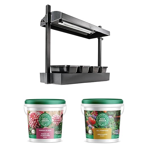 SunBlaster 1600218 T5HO Grow Light Garden Micro w/ 1 Strip Light &amp T5 Reflector + Gaia Green All Purpose Plant Food + Gaia Green Power Bloom
