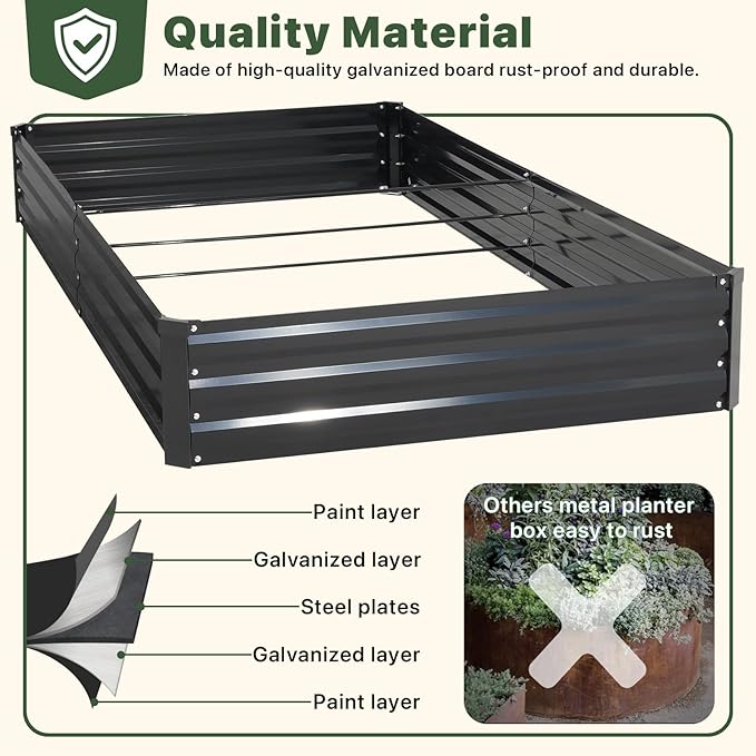 DTIG Galvanized Raised Garden Bed with Trellis 6×3×1 FT 2 Pack Outdoor Garden Bed Upgraded 4×3 Support Black