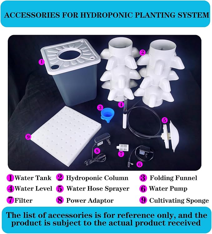 Hydroponics Tower GardenGarden Hydroponic Planting System Hydroponic Growing System Growing Kit for Herbs Fruits and Vegetables with Hydrating Pump(Size:5 Layers 15 Holes)