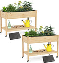 2 Pcs Raised Garden Bed with Legs Wood Raised Planter w/Lockable Wheels Drainage Holes &amp Storage Shelf Planter Box for Flowers Herbs Outdoor Balcony Backyard 47 L x 23 W x 33 H