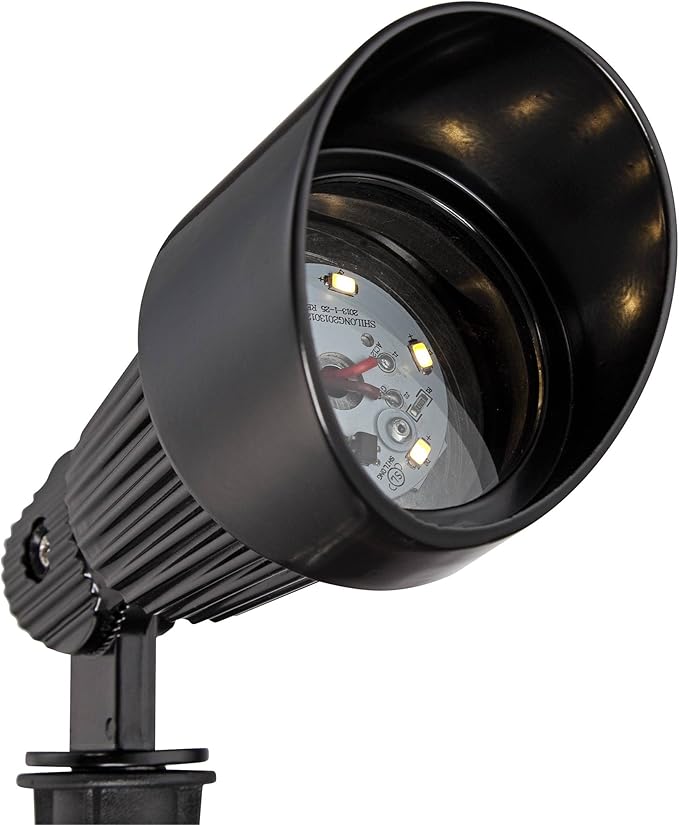 John Timberland Hooded 7 1/2 High Traditional 2 Pack of Outdoor Landscape Spotlights Porch House Exterior Outside LED Bulb Weatherproof Black Aluminum Front Door Patio Garage Home Deck Garden