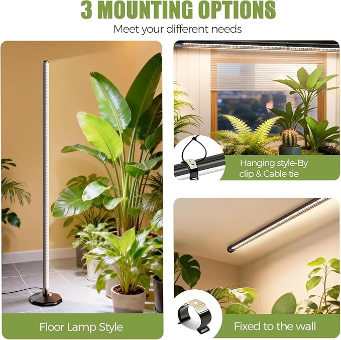 2 Pack LED Grow Lights for Indoor Plants Full Spectrum 48W 65 Inch Plant Lights for Seed Starting with Timer and 10 Level Dimmable Standing Plant Growing Lamp for Greenhouse with Hanging Accessories