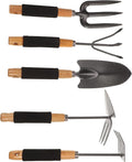 Veemoon 5pcs Ergonomic Garden Tool Set with Storage Rack Hand Shovels and Gardening Harrow Kit for Outdoor Flower Planting and Weeding Tasks