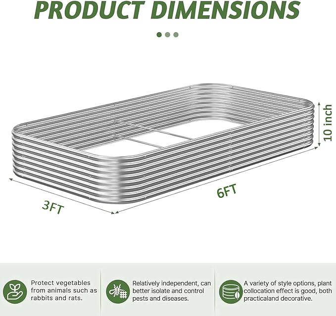 3 Pack 6x3FT Corrugated Galvanized Steel Raised Garden Bed Outdoor Metal Above Ground Garden Bed for Vegetables and Flowers Raised Beds for Gardening