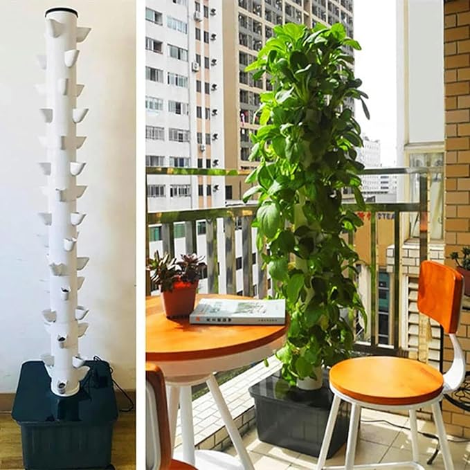 45Holes Hydroponic Tower Growing Sytem Indoor Vertical Grow Tower Self-Watering Growing with Hydrating Pump Cultivation Grow Tower