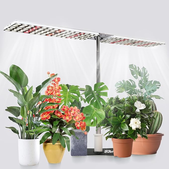 JCBritw 100W LED Grow Light PanelAdjustable Free Standing Plant Light White with IR Full Spectrum Grow Lamp on Stand for Indoor Plants Seed Starting Seedlings Veg Flower