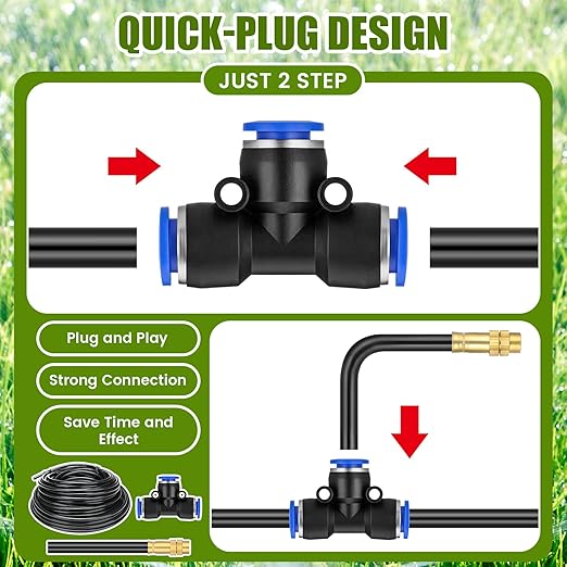98 ft Drip Irrigation Kit 5/16 Tube Automatic Watering System with 30pcs 360° Adjustable Brass Nozzles Water Saving DIY for Garden Lawn Yard Greenhouse Plants