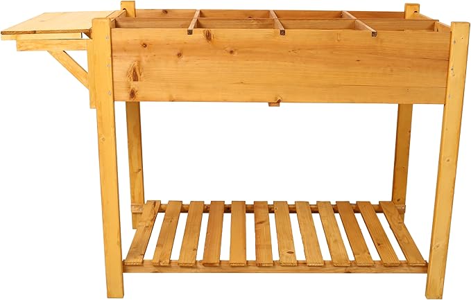 8 Pockets Horticulture Raised Garden Bed Planter Box Stand Wooden FrameStorage Shelfwith Foldable Side Table Herb/Vegetables/Flowers