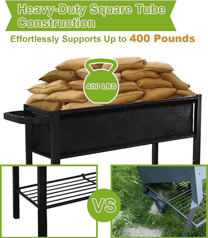 Raised Garden Bed with Legs for Outdoor Plants Standing Elevated Planter Box Cart on Wheels for Vegetables Flower Herb Patio Black