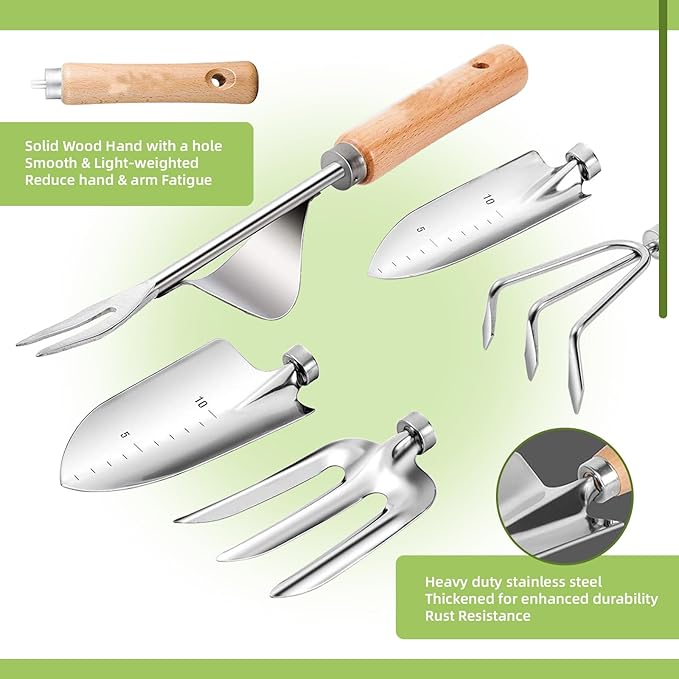 Gardening Tools 12-Piece Durable Heavy Duty Garden Tool Set Stainless Steel Garden Hand Tools with Tote Bag Non Slip Handles Gardening Ideal Gifts for Women and Men