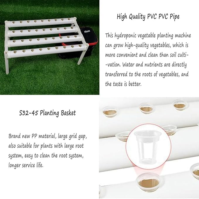 XENITE Hydroponics System PVC Pipe Single-Layer 36 Holes Hydroponic with 30L Folding Water Tank Hydroponic Plants for Growing Lettuce... 0826(Color:Pulley Style)