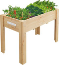 PeakPursuit 47 x 22 x 30 Inches Elevated Wooden Raised Garden Bed with Bed Liner Legs and Hooks – Outdoor Planter Box Stand for Backyard Patio Balcony Natural