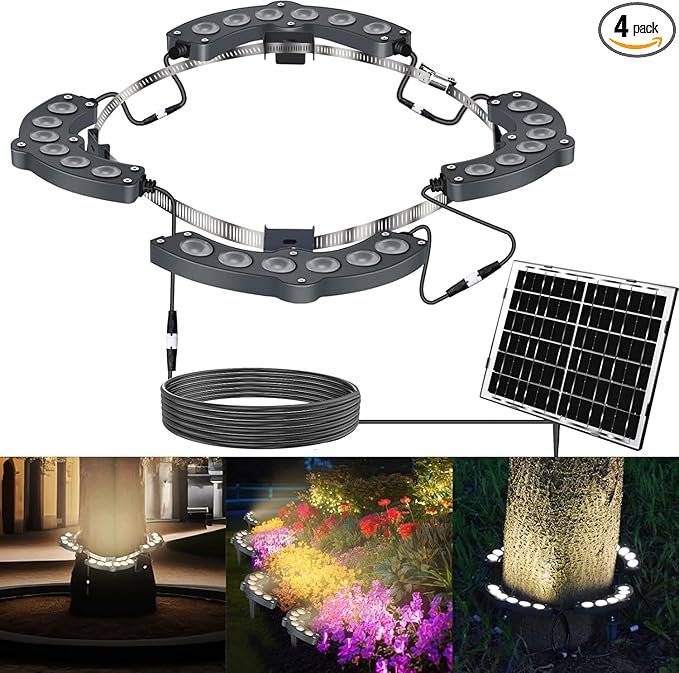 Solar Palm Tree Lights Outdoor Warm Light 3000K Solar Spotlights for Plam Trees 12000 mAh Batteries Solar Powered LED Ring Tree Lights up to 12+ Hours for Outside House Garden Landscape Large Trees