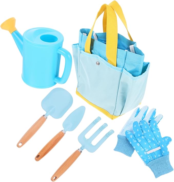 Gardening Tool Set with Wooden Handles Lightweight Shovel Rake and Watering Can for Outdoor Planting Digging Weeding and Transplanting Portable Garden Kit for Boys