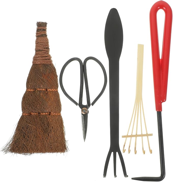 Garden Tool Set 5pcs Bonsai Pruning Scissors and Hand Tools Kit for Outdoor Gardening Soil Loosening Rake with Ergonomic Handles for Plant Maintenance