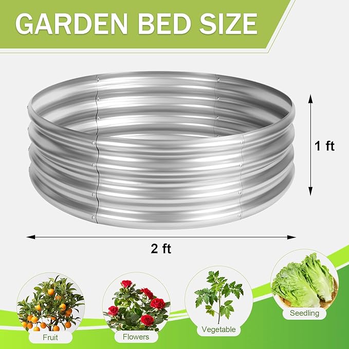AHEONLAR 3Pack 2x2x1 ft Round Galvanized Raised Garden Bed Kit Round Metal Flower Box Large Planter Raised Beds Outdoor Garden for PlantingFruitHerb-Sliver