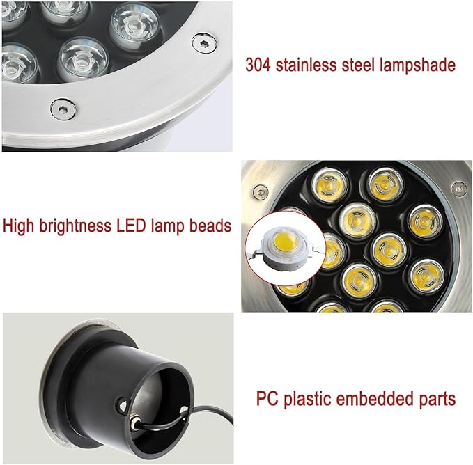 Outdoor Buried Lights - LED Underwater Light Recessed LED Fountain Light AC12/24V Low Voltage Round Pond Spotlight IP68 Waterproof Embedded Landscape Lights for Underwater Lighting(Red12V-6W) (B