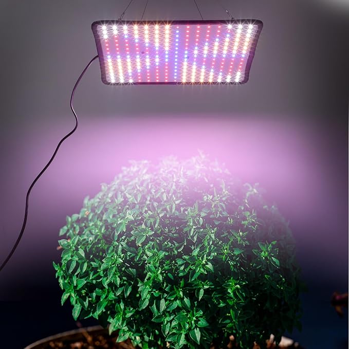 Full Spectrum Hanging Plant Grow Light with Adjustable Red Indigo Amber and White LEDs for Indoor Greenhouse Plants Ultra-Thin Panel with US Plug Promotes Photosynthesis and