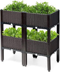 GRAFFY Set of 4 Raised Garden Bed Kits Elevated Garden Beds with Self-Watering Design Raised Garden Boxes for Flowers Vegetables and Herbs Planting Box Container for Patio Yard Balcony (Brown)