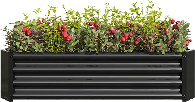 Modern Metal Raised Garden Bed Rectangle Raised Planter 4×2×1ft for Flowers Plants Vegetables Herb Veezyo Black