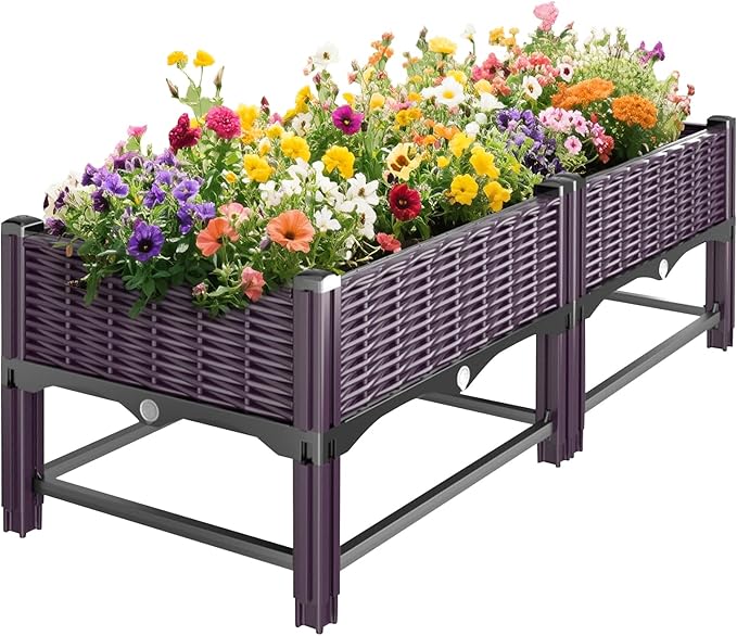 Raised Garden Bed with Reinforcement Rods Elevated Planter Boxes for Outdoor Plants with Drainage Holes for Flowers Vegetables Herbs Patio Backyard Deck Balcony Purple 31.5x15.7x13.8 in