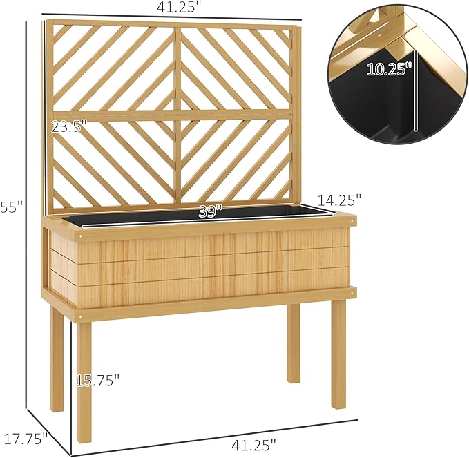 Self Draining Raised Garden BedElevated Wood Planter with for Climbing Plantswith Legs and Drainage Holes