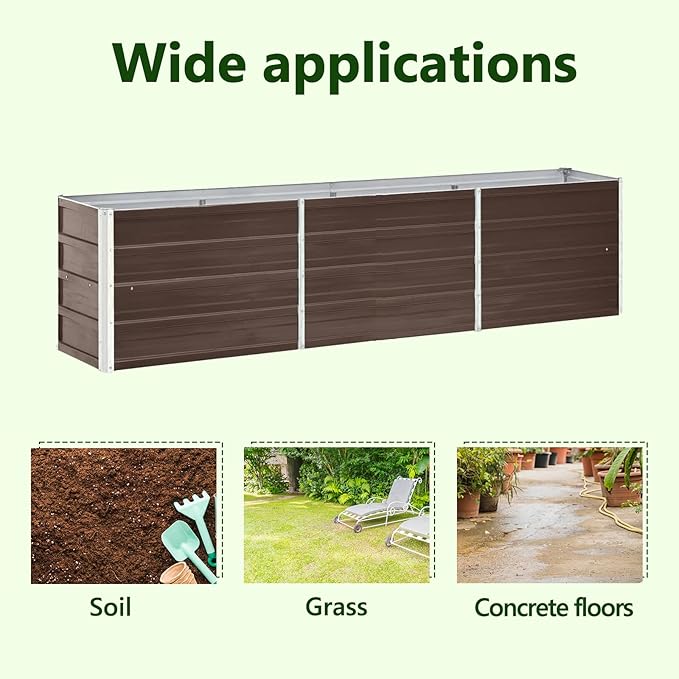 vidaXL Garden Raised Bed Galvanised Steel Rectangular Garden Planter for Flowers and Planters Bottomless Raised Flower Bed Weather-Resistant Brown 94.5x15.7x17.7