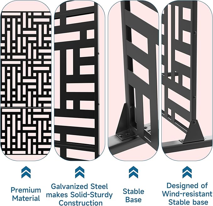 Metal Privacy Screen 72 H x 47.2 Decorative Outdoor Privacy Screen Privacy Panel with Stand for Balcony Deck Patio Lawn Garden Privacy Fence (Black-Street)